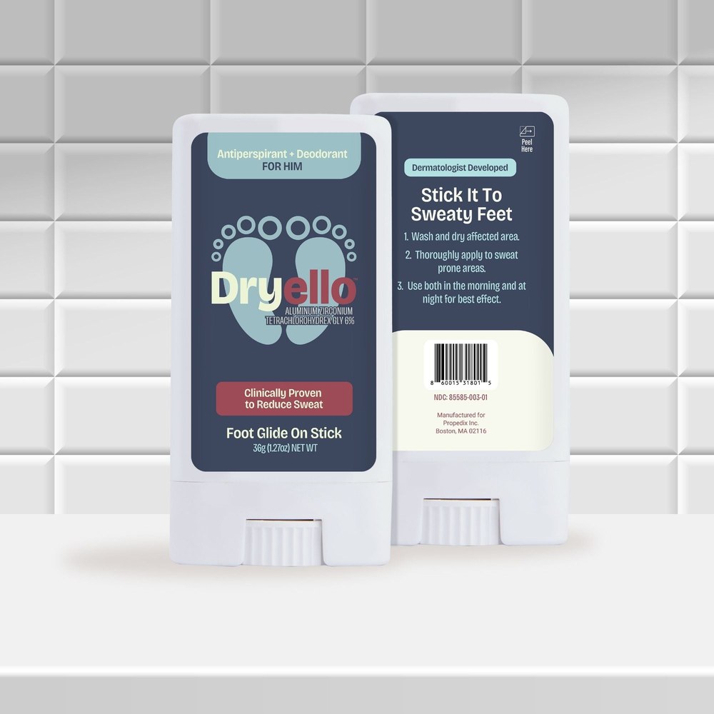 Dryello Antiperspirant Deodorant Foot Glide-On Stick For Him with its box
